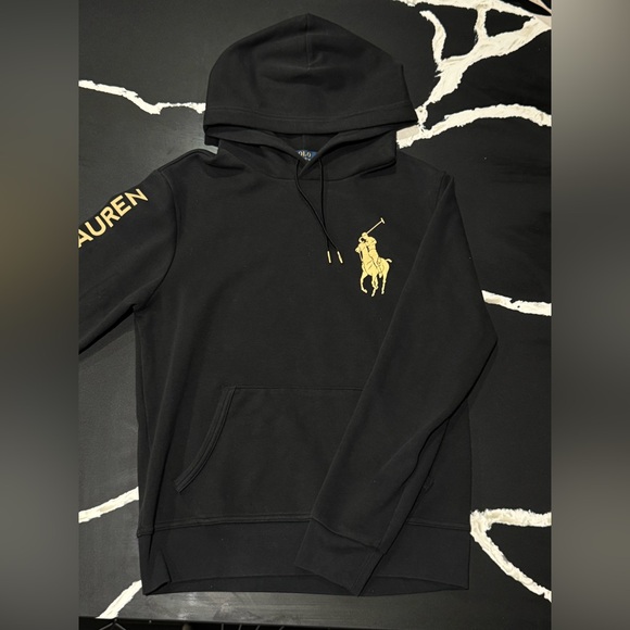 Ralph Lauren Black Hoodie with Gold Accents